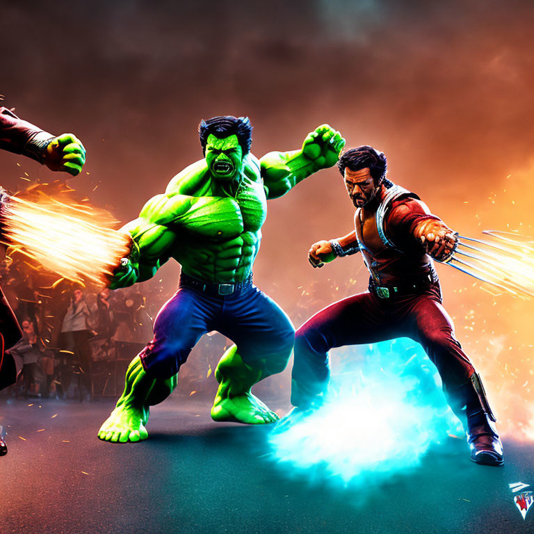 Dynamic Hulk vs. Wolverine Figures in Combat Poses