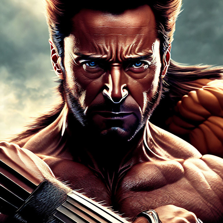 Muscular male character with intense eyes, mutton chops, and adamantium claws.