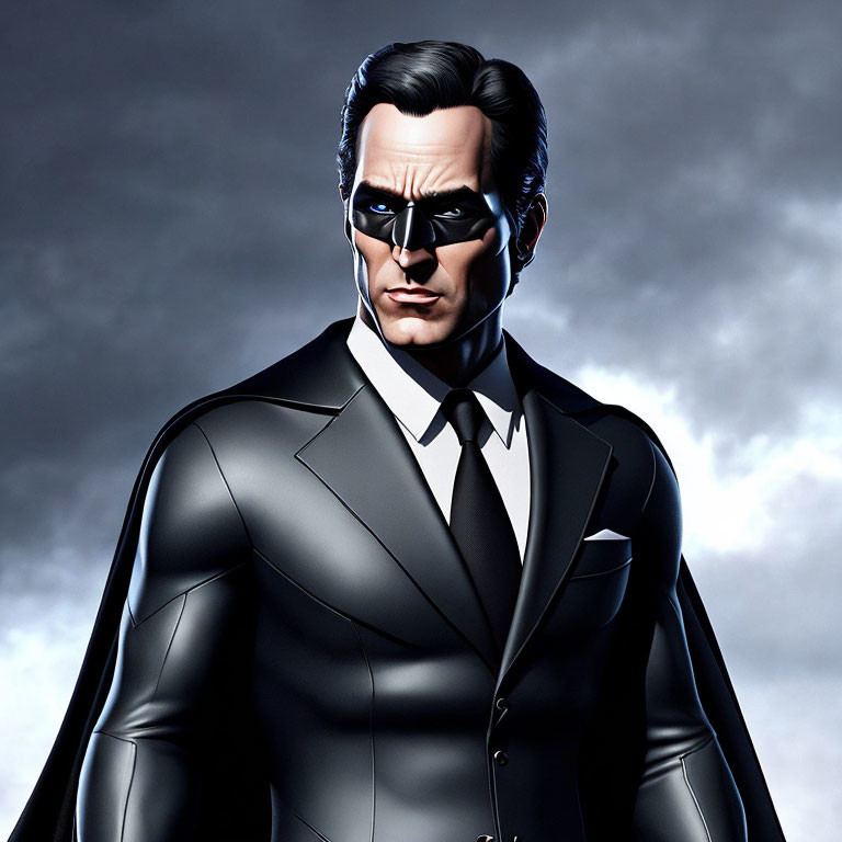 Man in Black Suit and Mask with Cloudy Sky Illustration