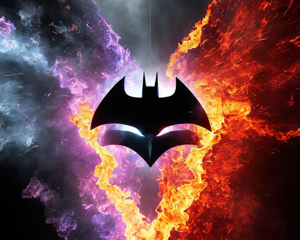 Batman Symbol on Fiery Orange and Cool Purple Background