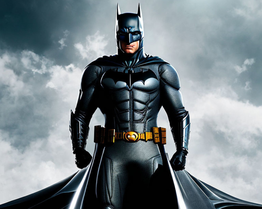 Person in Batman Costume Stands Heroically Against Moody Sky