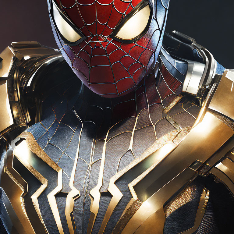 Detailed Spider-Man Suit with Red and Black Web Pattern and Metallic Armor Torso