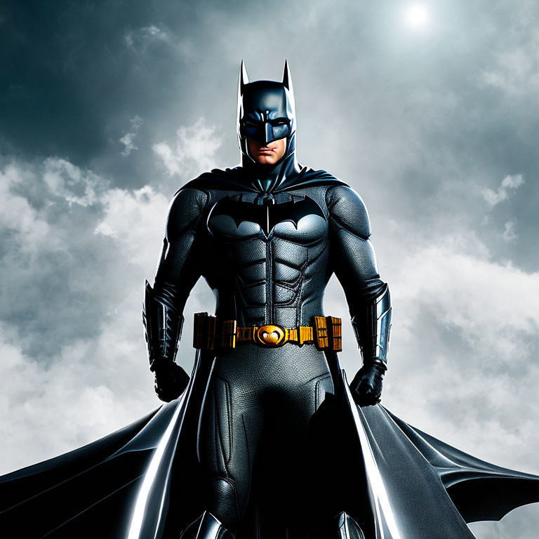 Person in Batman Costume Stands Heroically Against Moody Sky