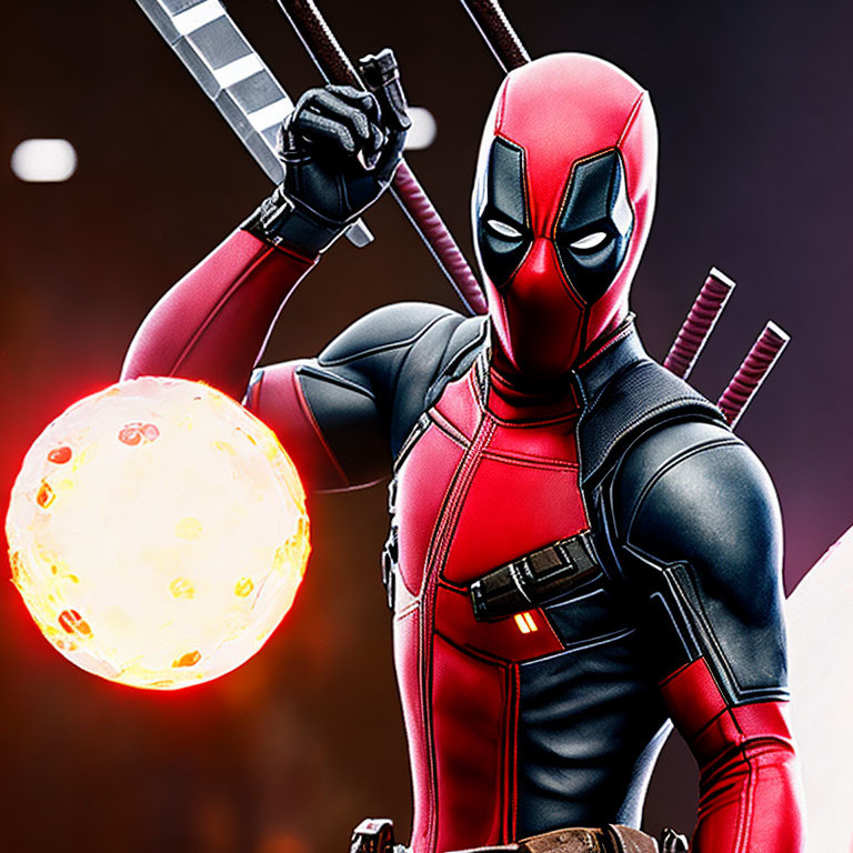 Red and Black Superhero with Katanas in Action Scene