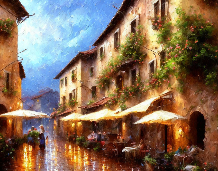 European Street Scene: Impressionist Rainy Day Painting