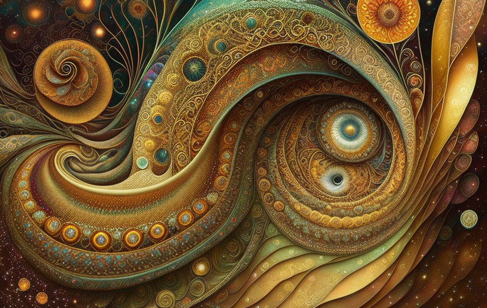 Colorful Digital Artwork with Intricate Swirl Patterns and Filigree Details