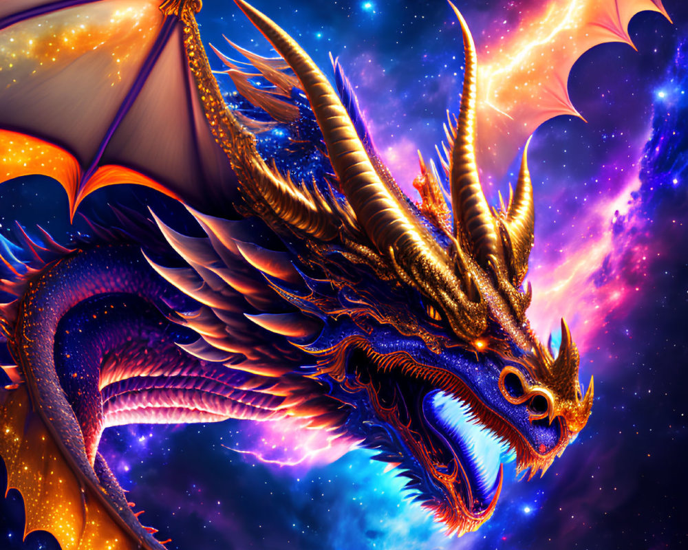 Colorful Dragon Soaring in Cosmic Sky