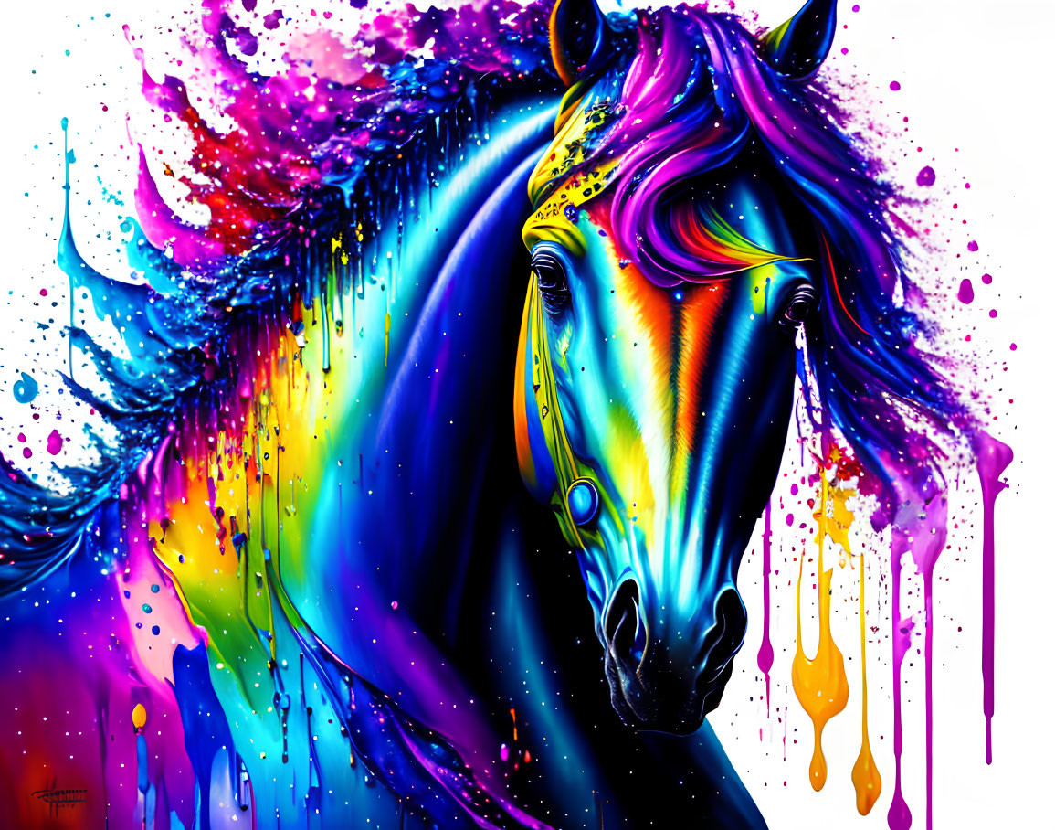 Colorful Psychedelic Horse Artwork on White Background