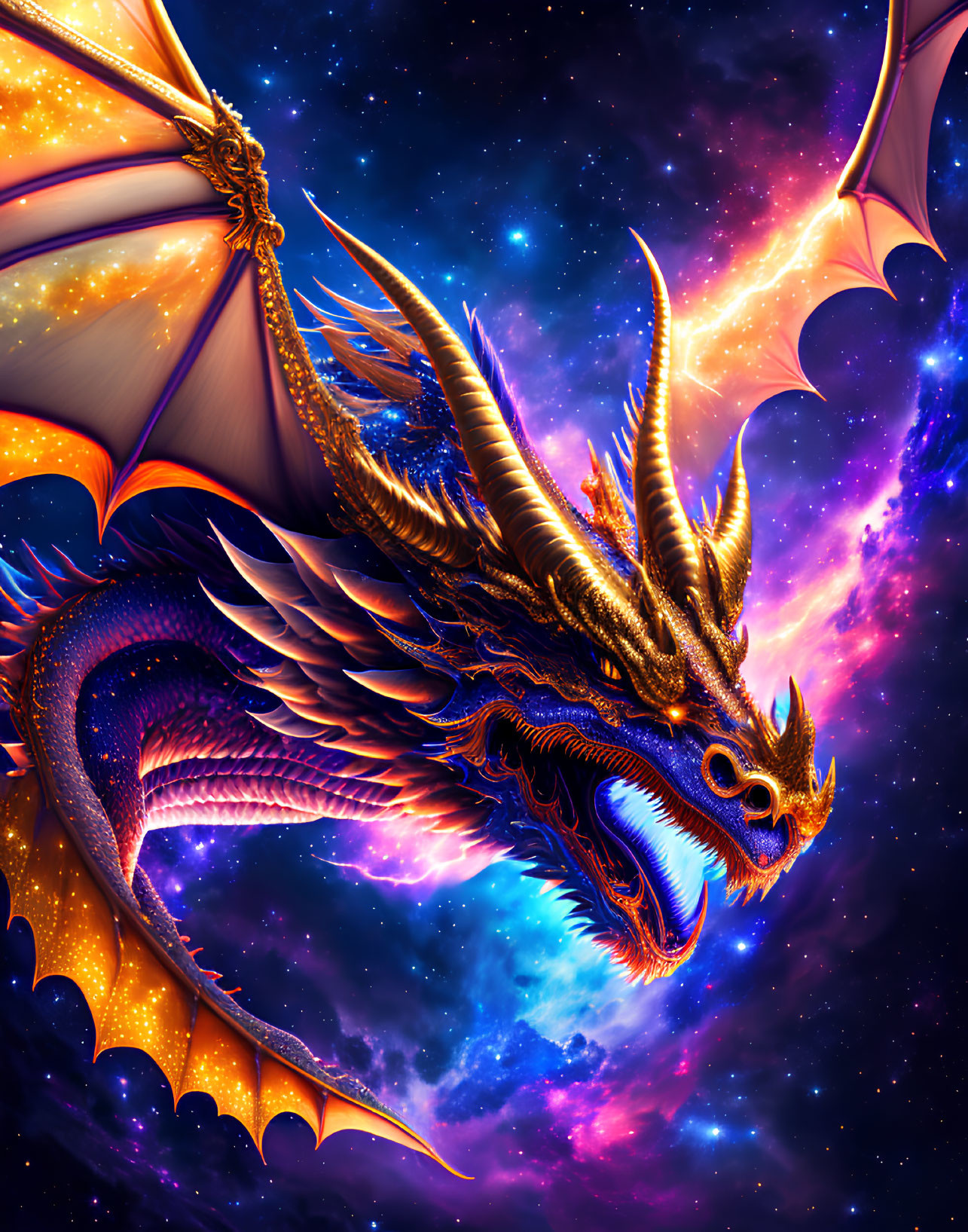 Colorful Dragon Soaring in Cosmic Sky