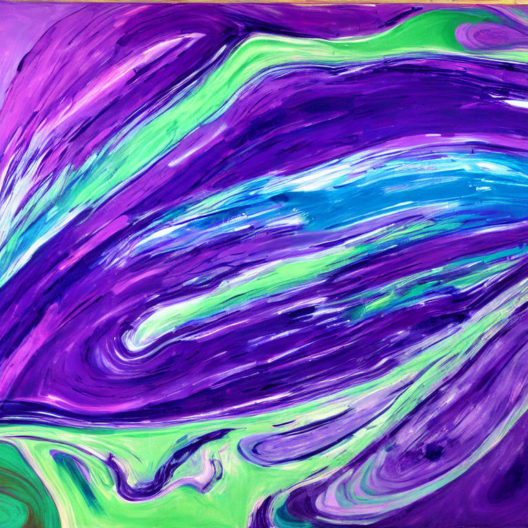 Colorful Abstract Painting with Swirling Purple, Blue, and Green Patterns