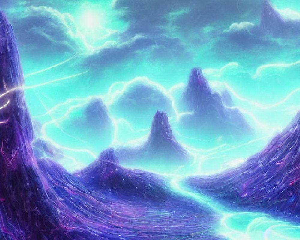 Fantasy Landscape: Purple Terrain, Turquoise Rivers, Lightning Skies