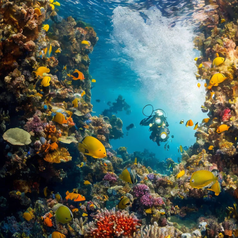 Vibrant underwater coral reef with colorful tropical fish