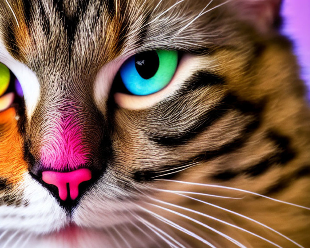 Cat with Blue and Green Eyes on Multicolored Background