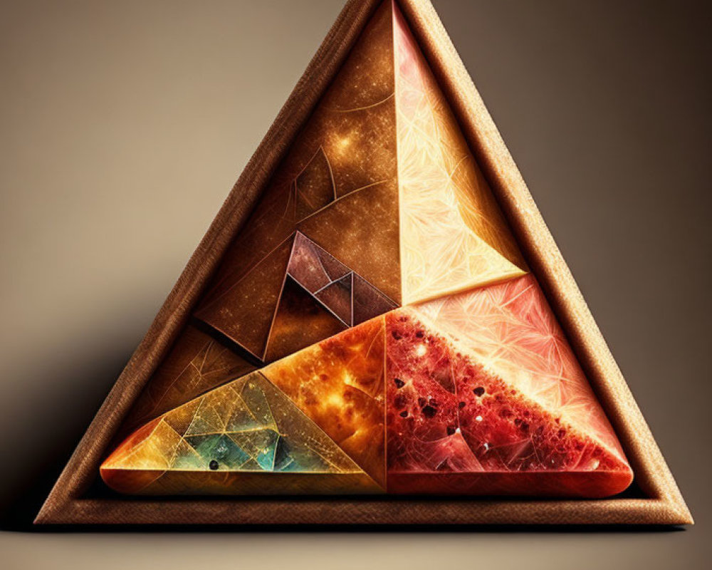 Textured Triadic Pyramid Sculpture on Gradient Brown Background