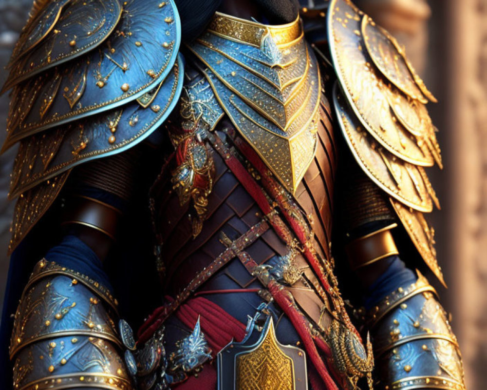 Regal figure in ornate golden armor exudes noble authority