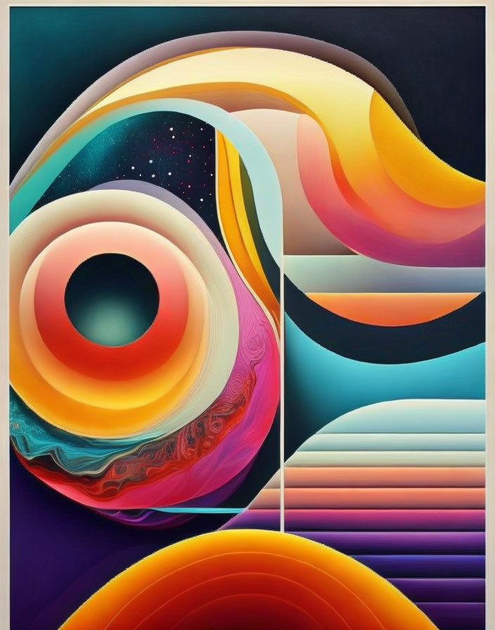 Colorful Abstract Art: Flowing Shapes, Cosmic and Natural Themes