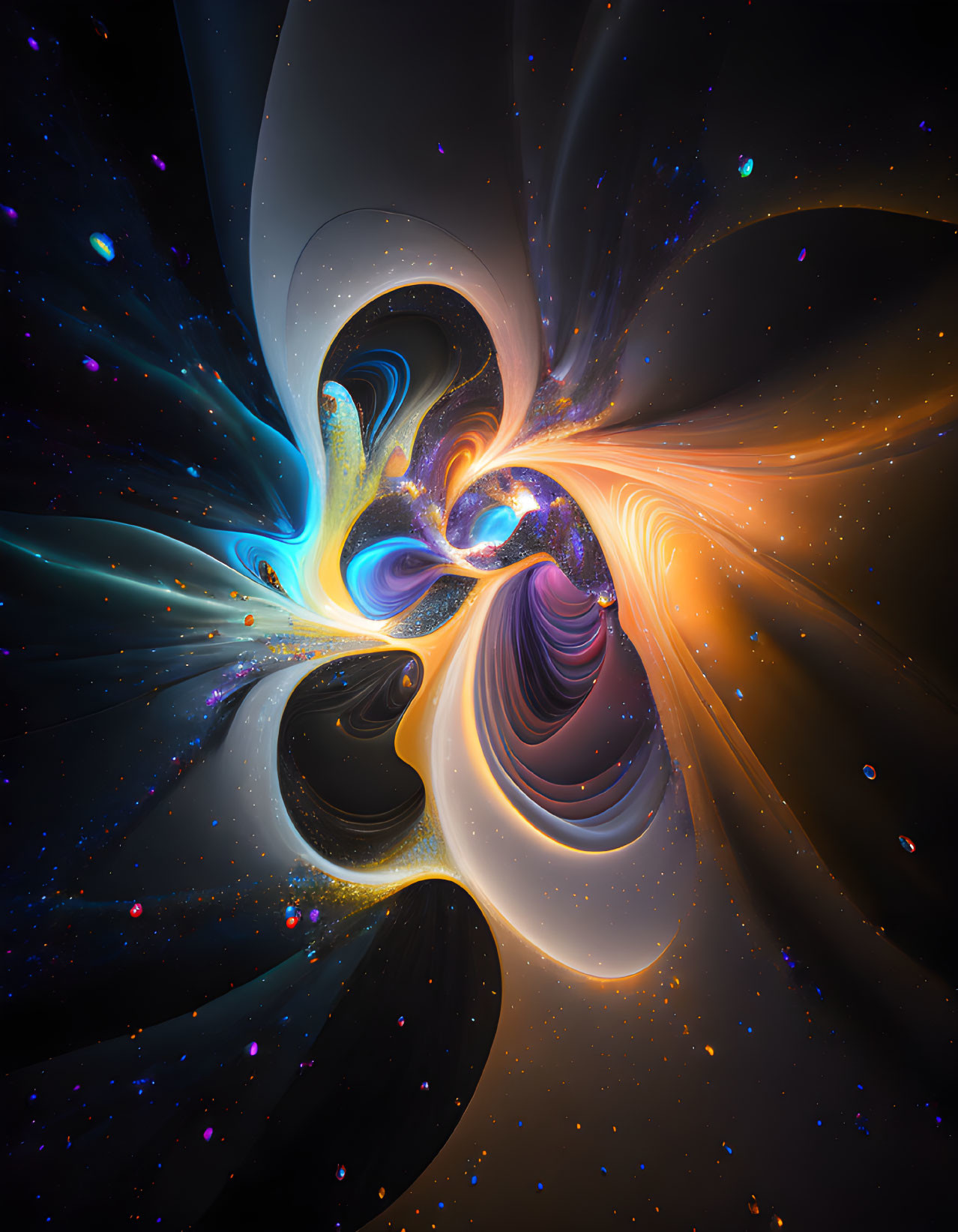 Colorful Swirling Fractal Art in Blue, Orange, and Purple Hues