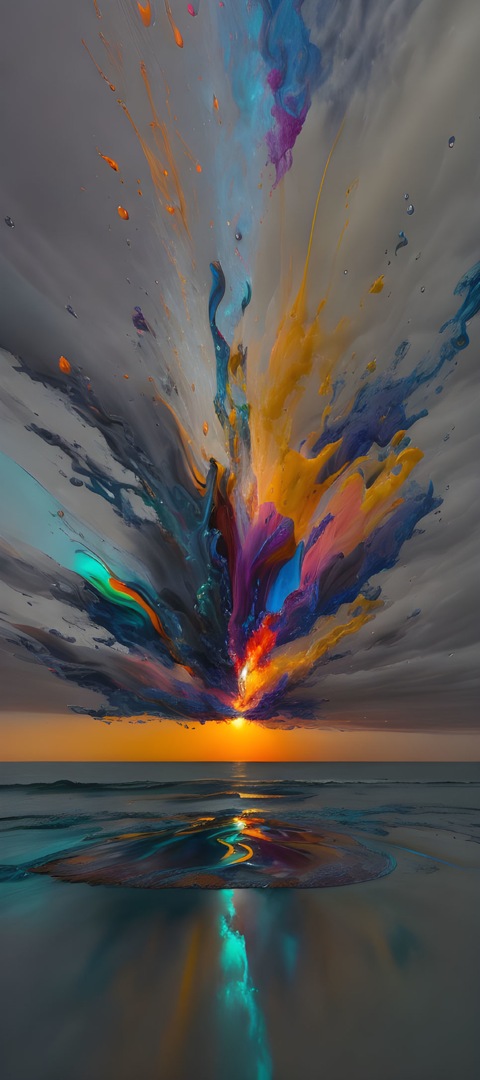 Colorful Phoenix Rising Over Calm Sea at Dusk