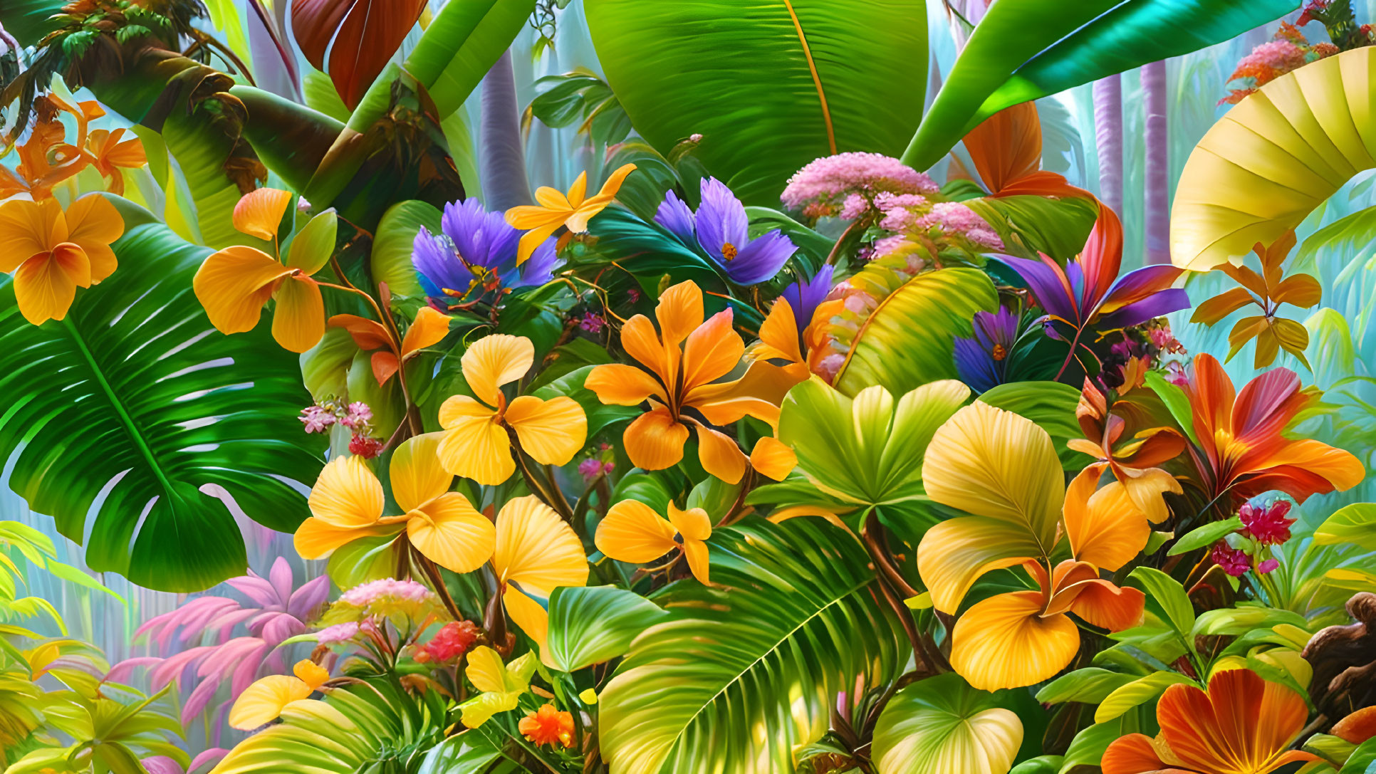 Colorful Jungle Digital Artwork with Exotic Flowers