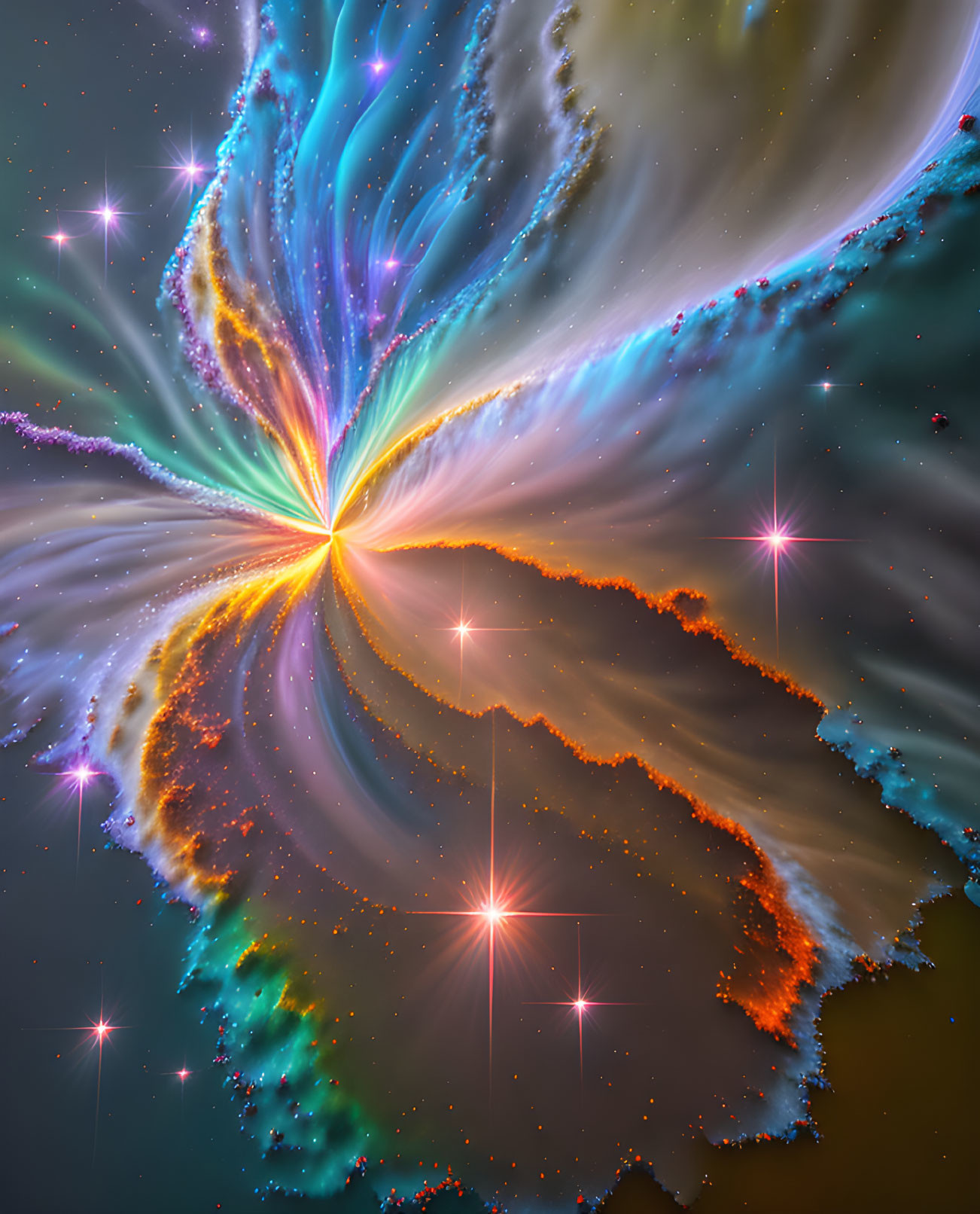 Colorful digital artwork: cosmic explosion of colors and light