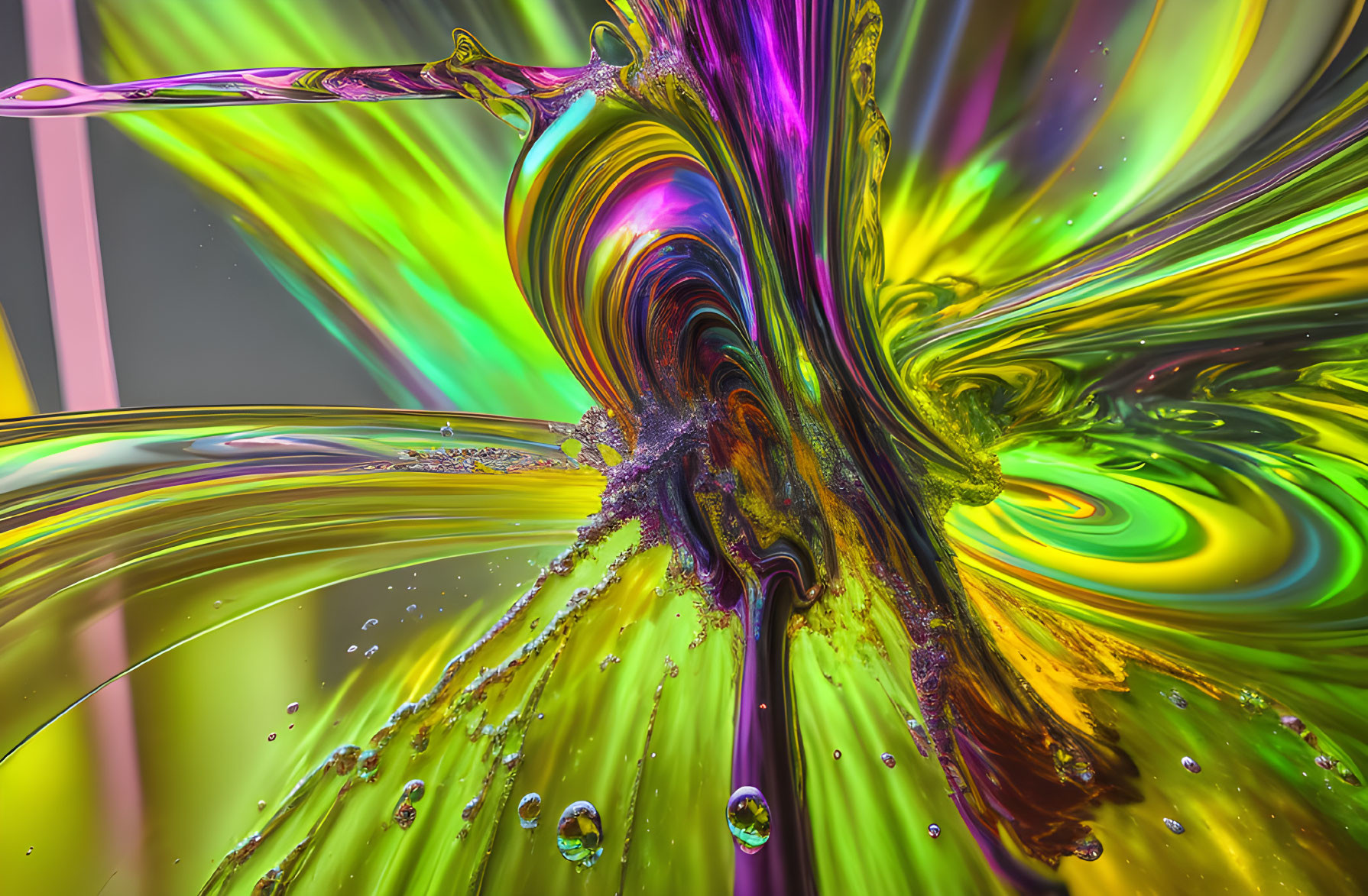 Colorful Swirling Digital Art with Green, Pink, Purple, Yellow Textures