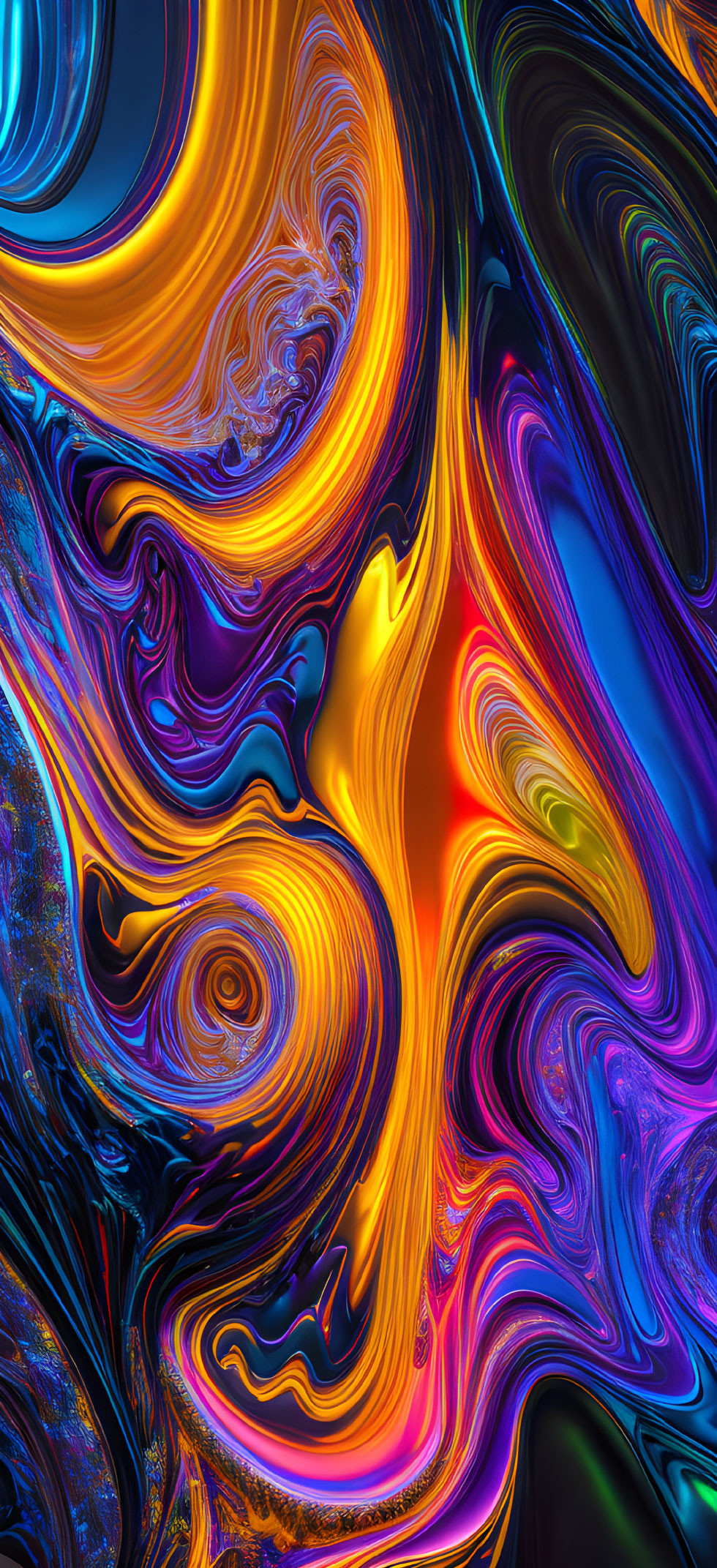 Colorful Neon Swirling Patterns on Black Background