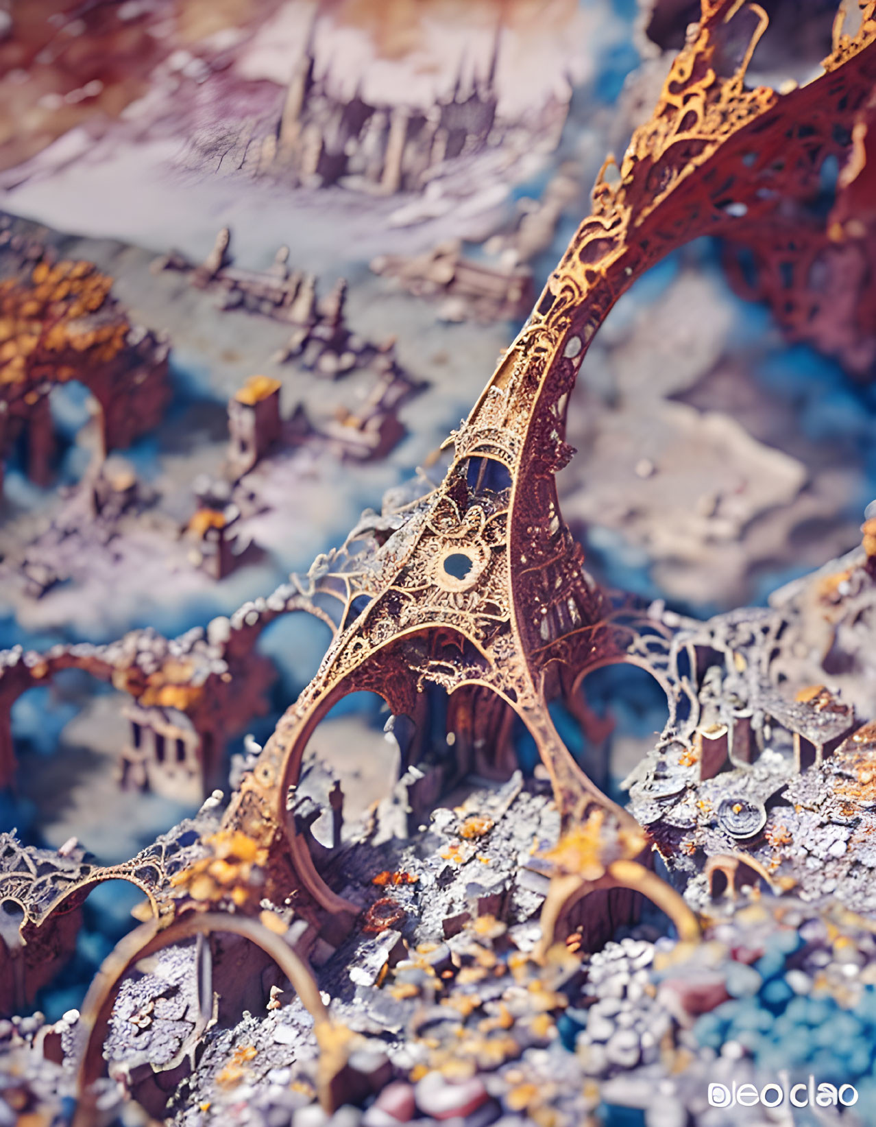 Detailed Fractal Illustration of Ornate Tower in Complex Fantasy Landscape