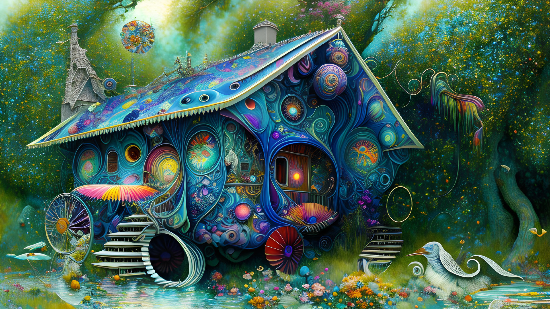 Fantasy Cottage with Whimsical Details and Creature