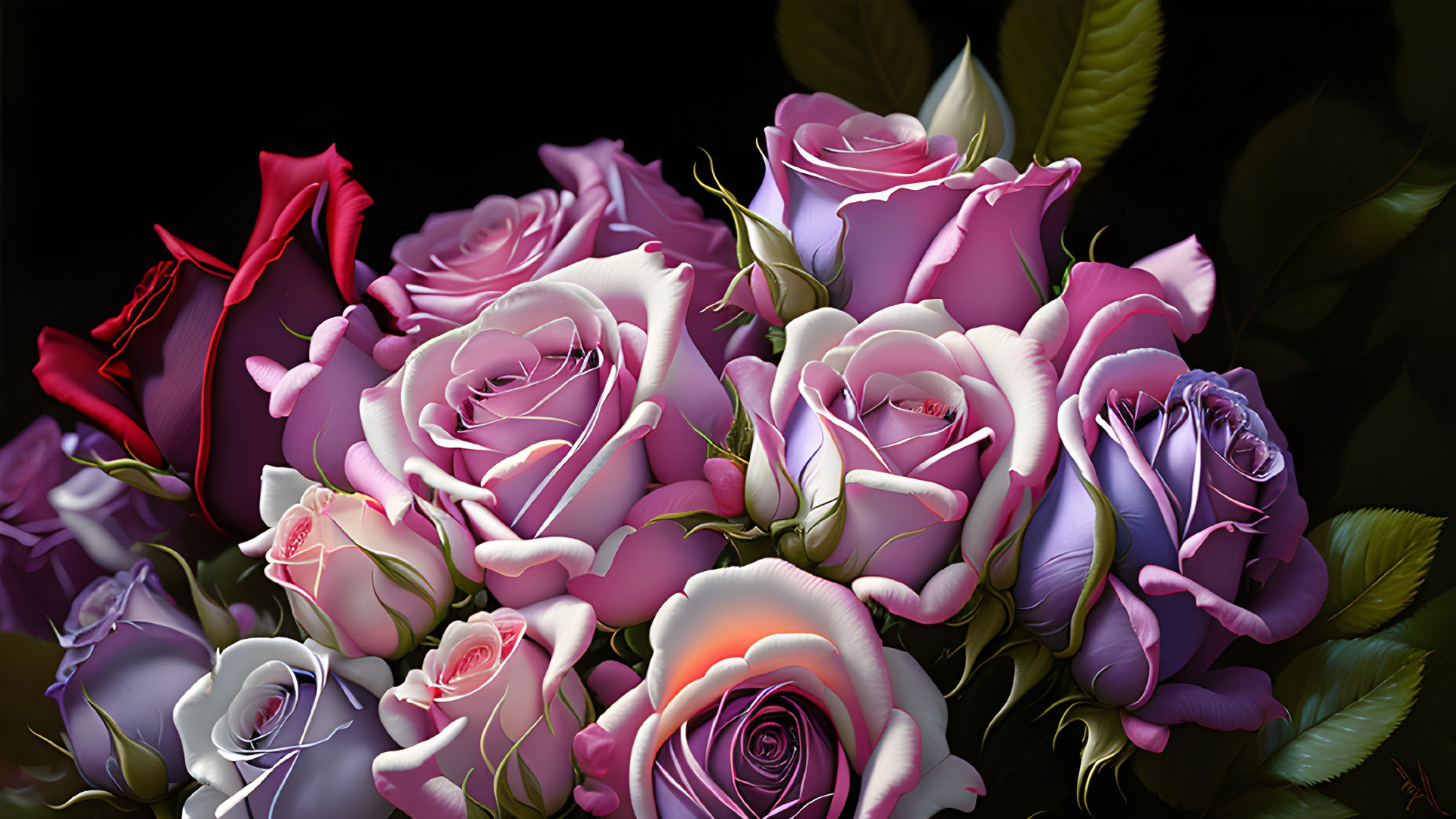 Colorful Rose Bouquet with Dark Background