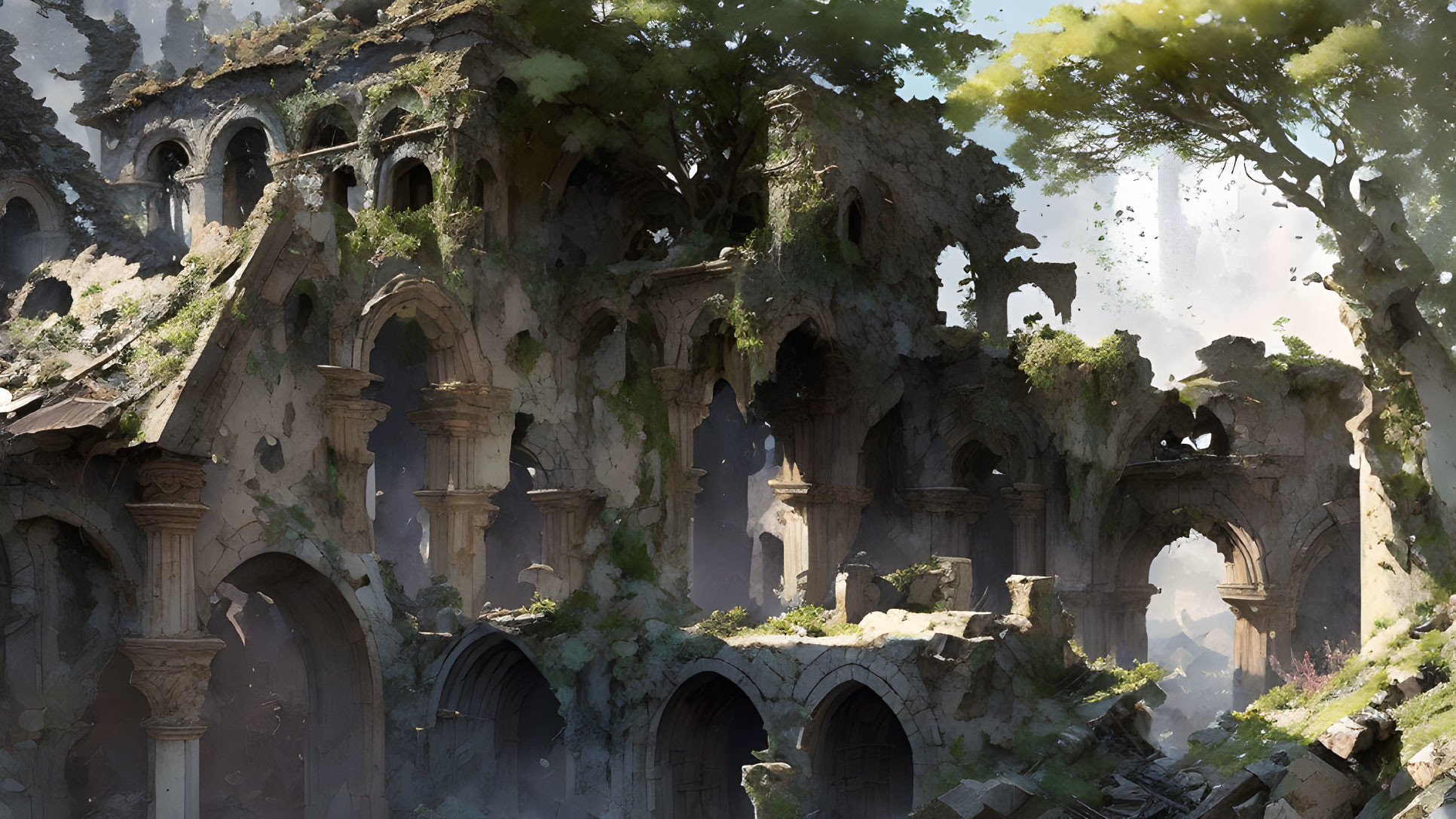 Plants have taken over the ruins 