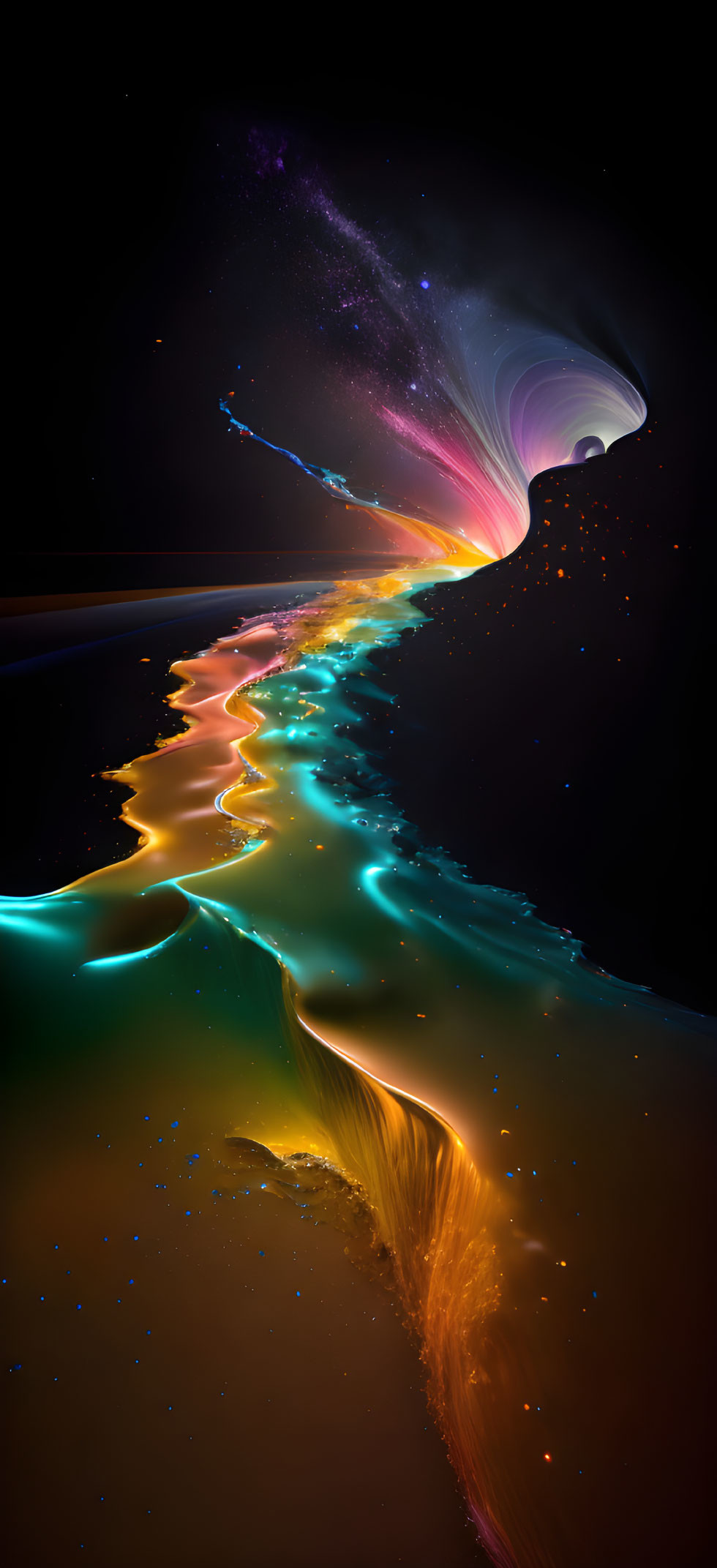 Vibrant abstract digital art: neon wave on dark background