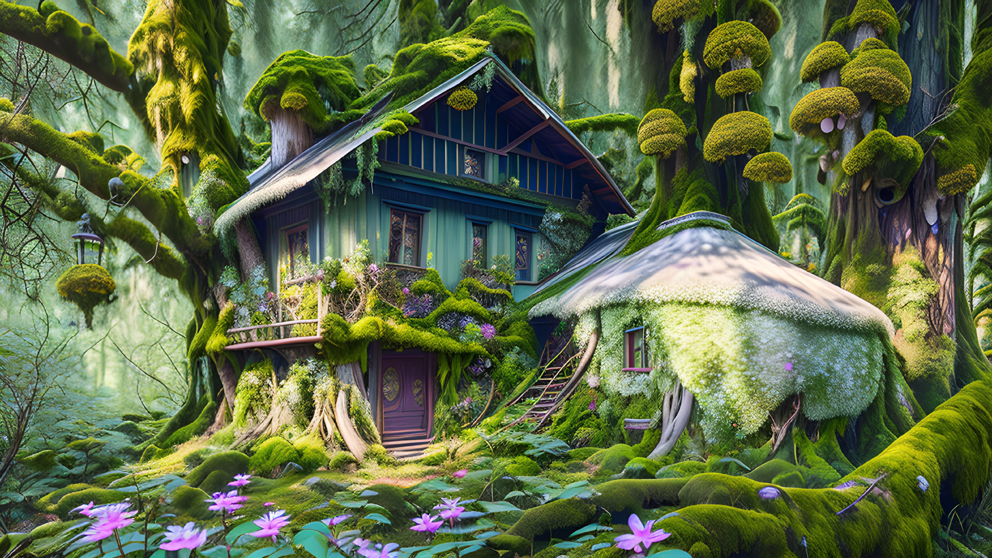 Moss-Covered Cottages in Enchanting Forest