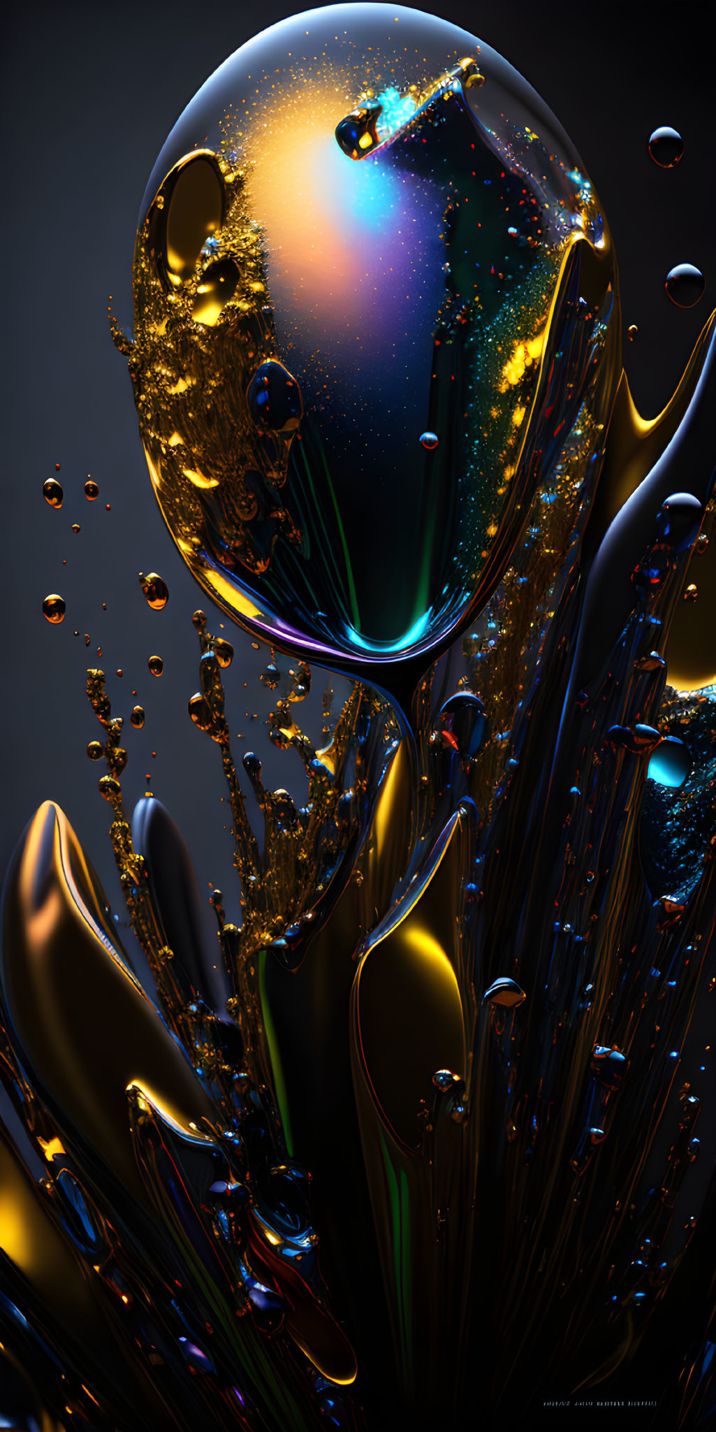 Abstract fluid glass-like structure with cosmic background in vibrant colors