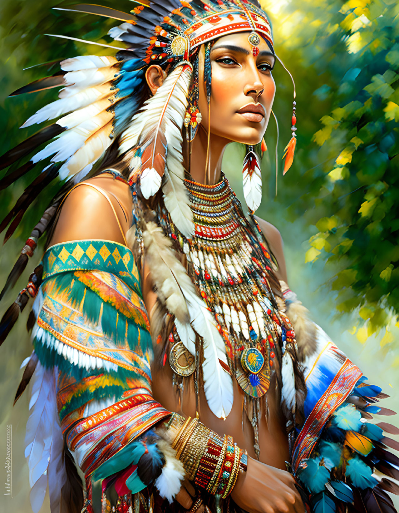 Native American attire portrait in digital painting