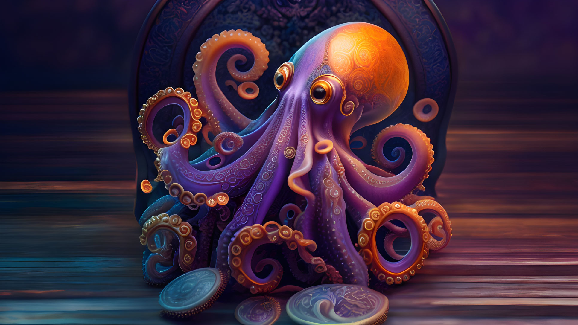 Colorful Digital Artwork: Intricate Octopus Design with Mystical Background