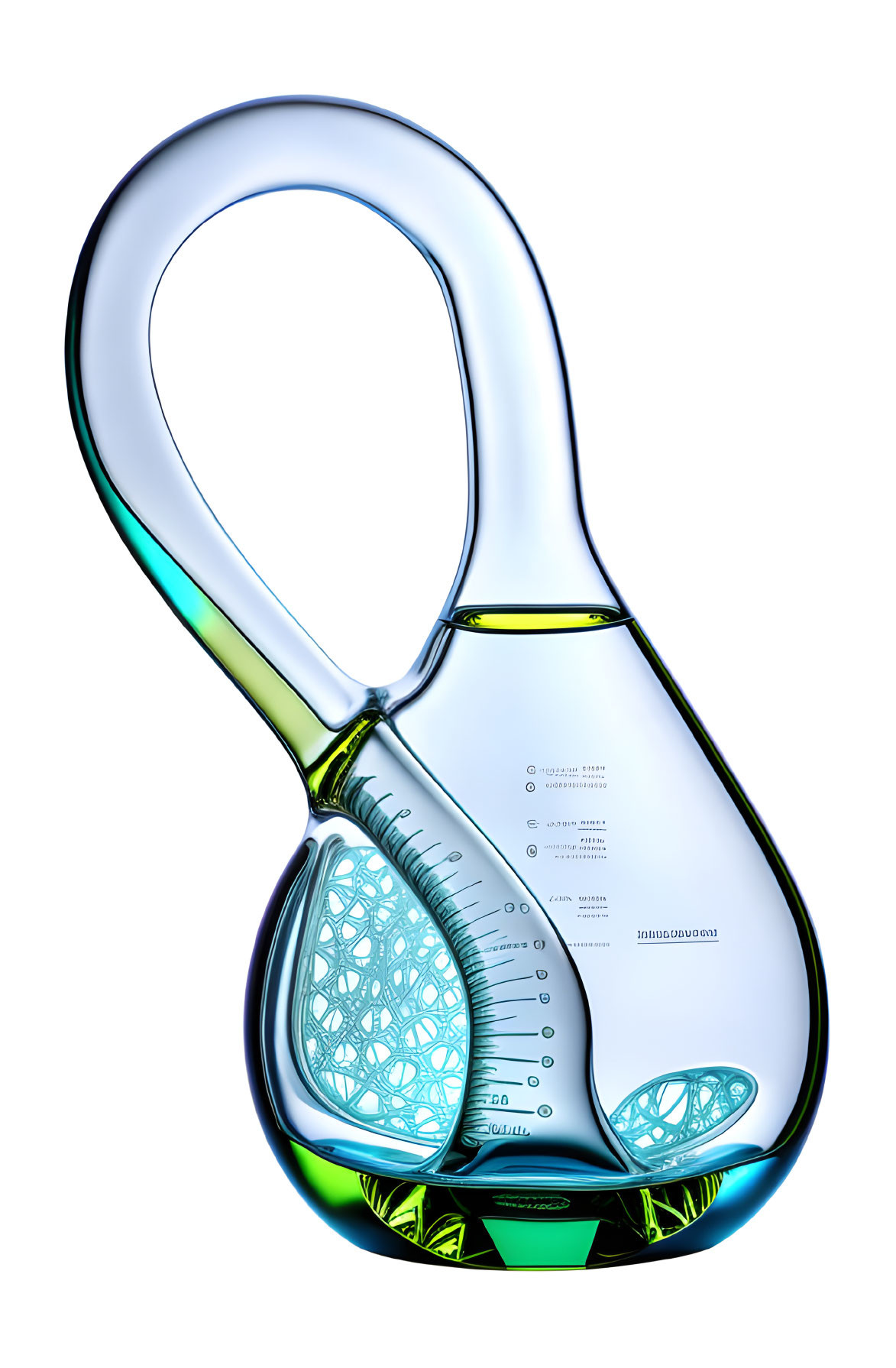 Transparent Klein Bottle with Green and Blue Patterns for Visualizing 4D Concept