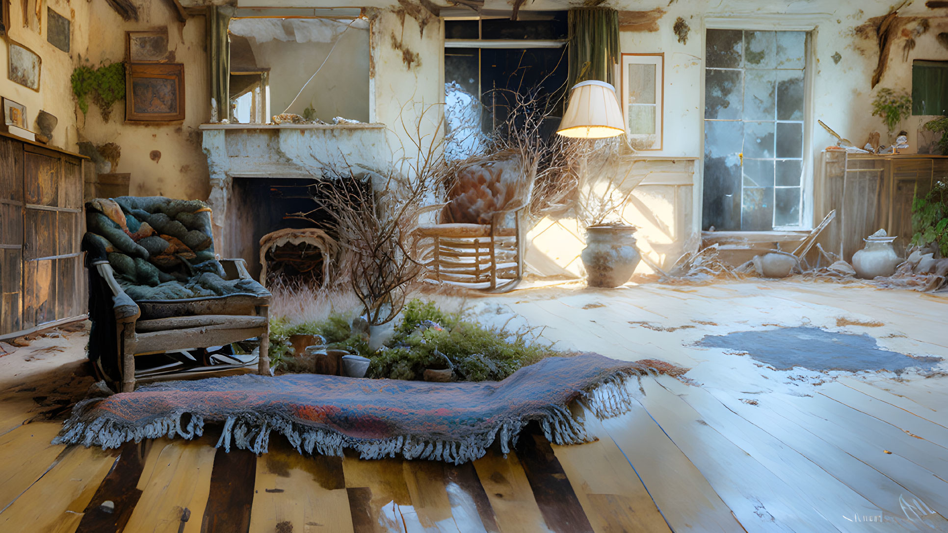 Vintage Furniture and Peeling Paint in Abandoned Room