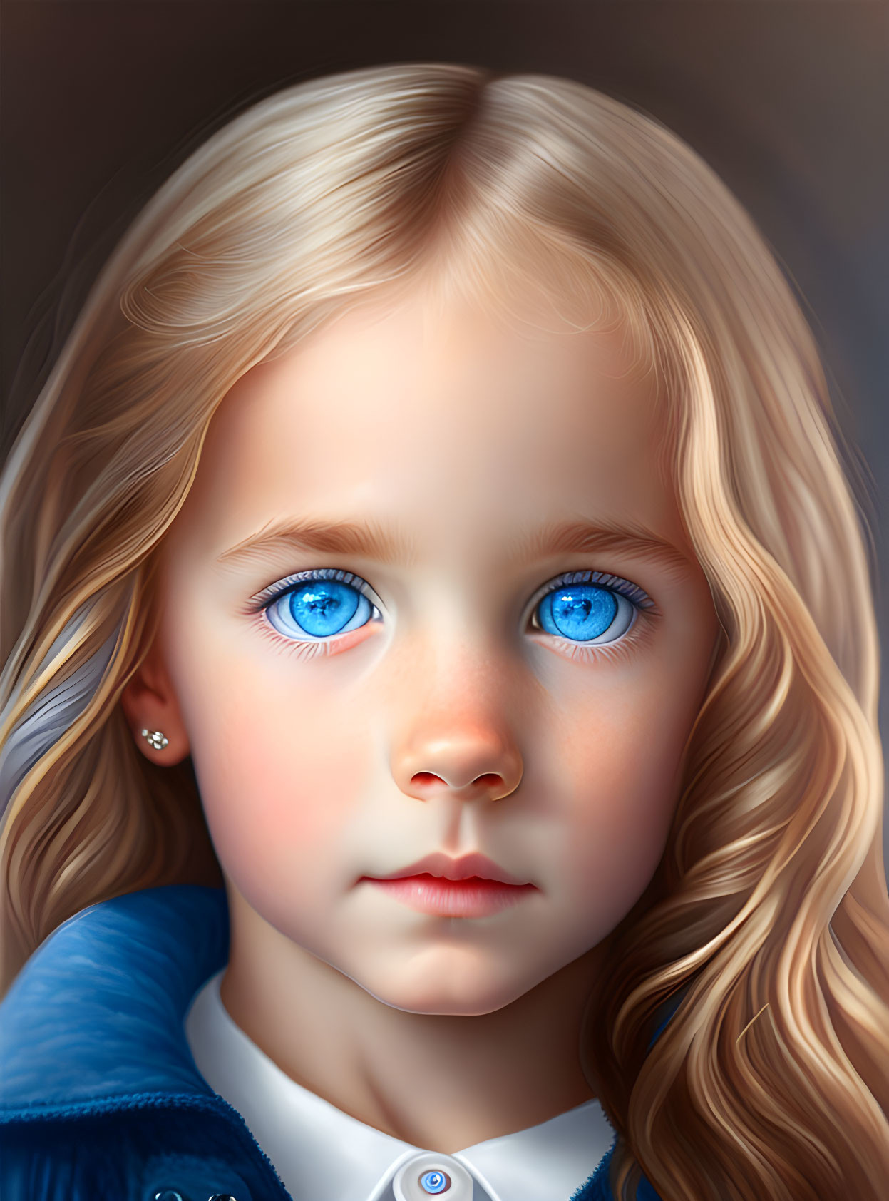 Detailed digital portrait of young girl with blue eyes and blonde hair