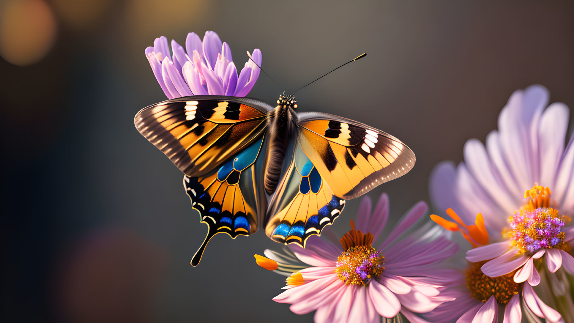 Colorful Butterfly on Purple Flower with Soft-focus Background