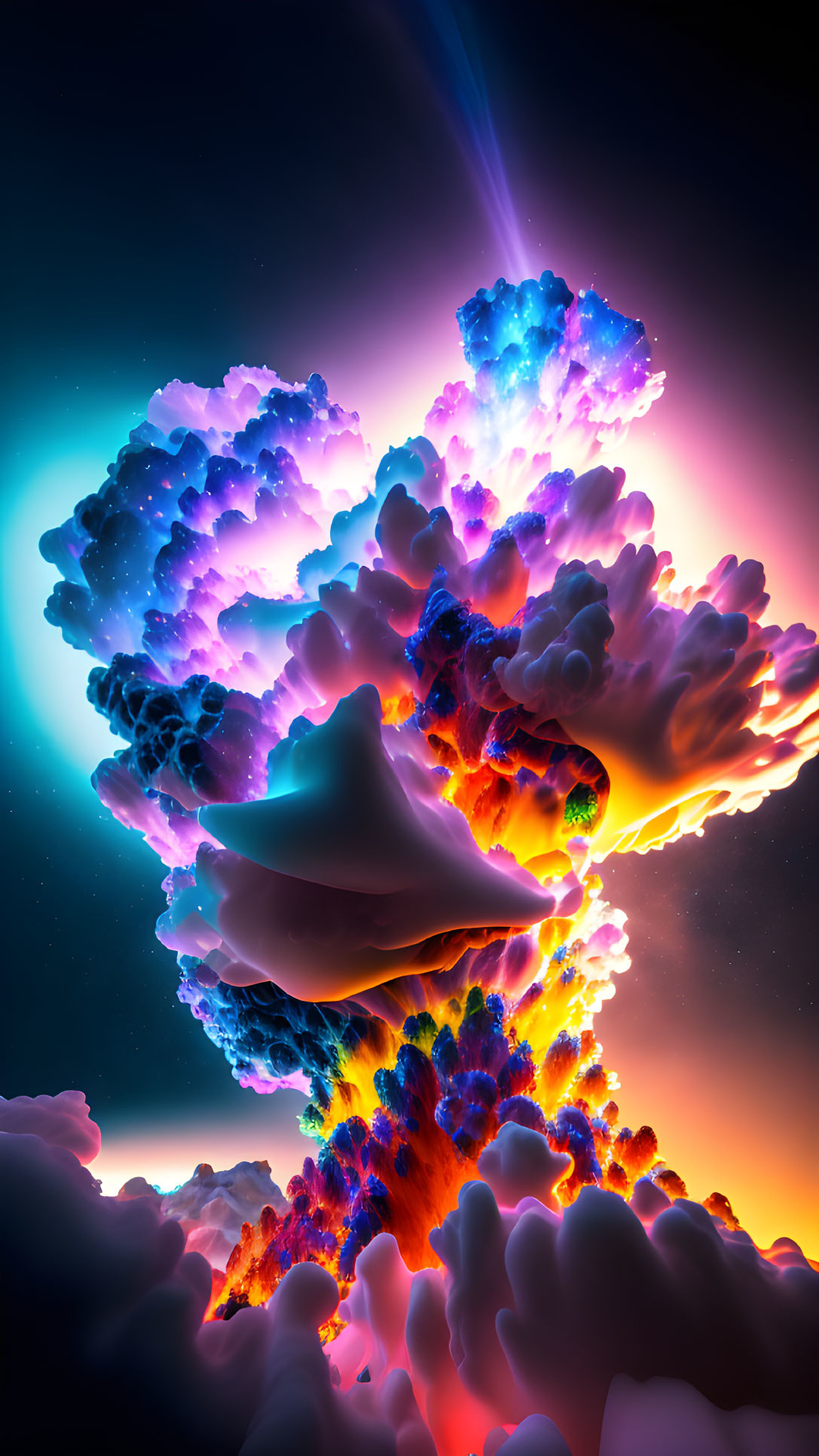 Colossal iridescent cloud formation in vibrant digital artwork