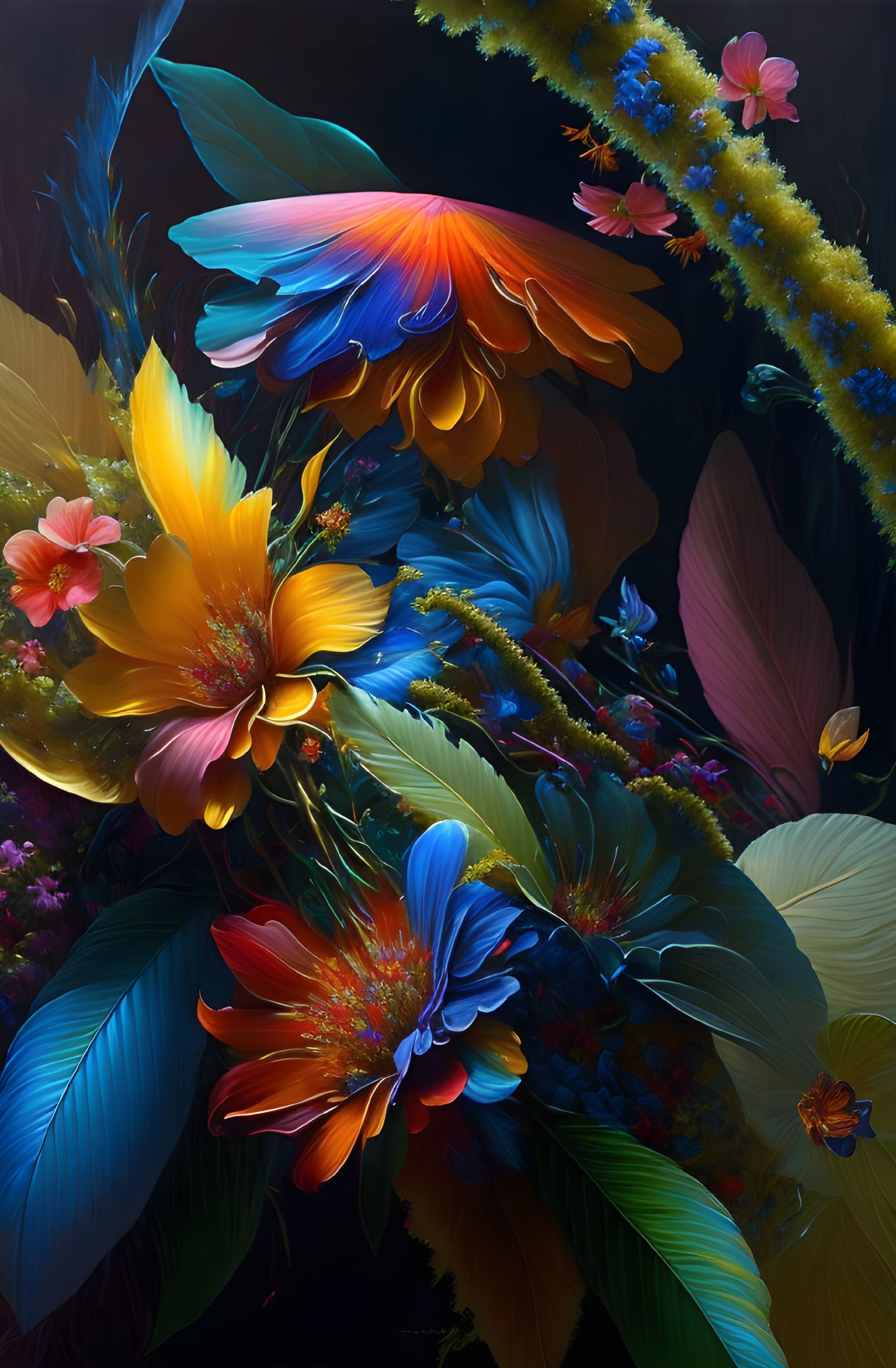 Colorful digital artwork: Fantastical flowers with illuminated petals