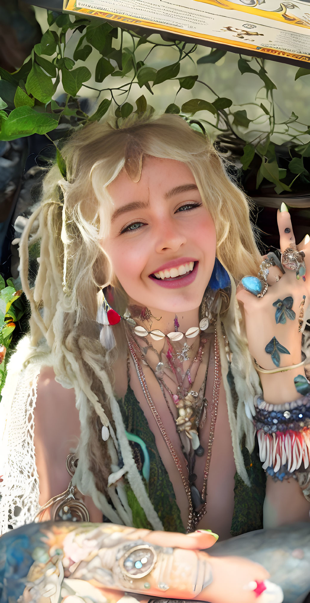 Blonde dreadlocked woman with eclectic style and bohemian vibe