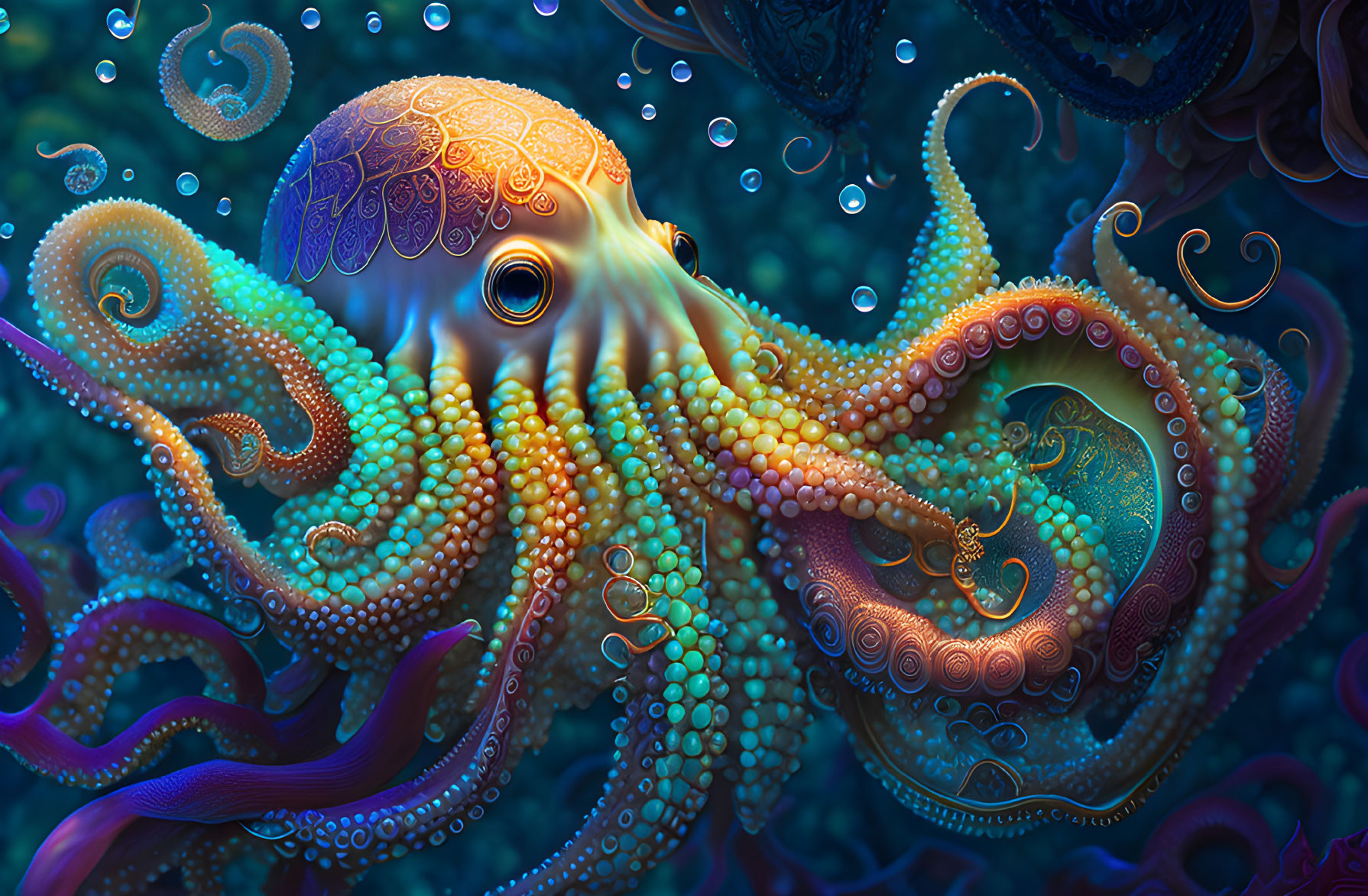 Colorful Octopus Artwork in Intricate Underwater Setting