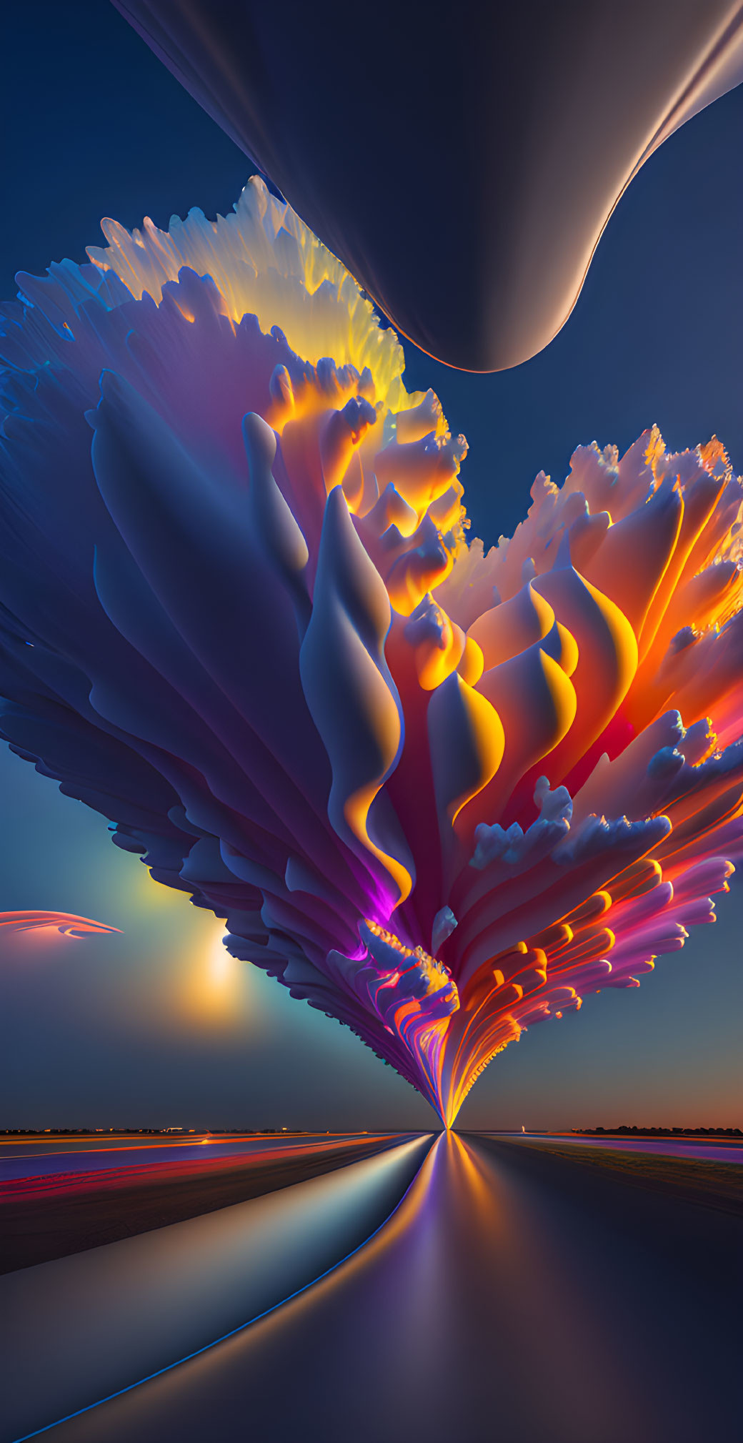 Colorful digital artwork: Surreal flower explosion in blue, purple, orange, yellow