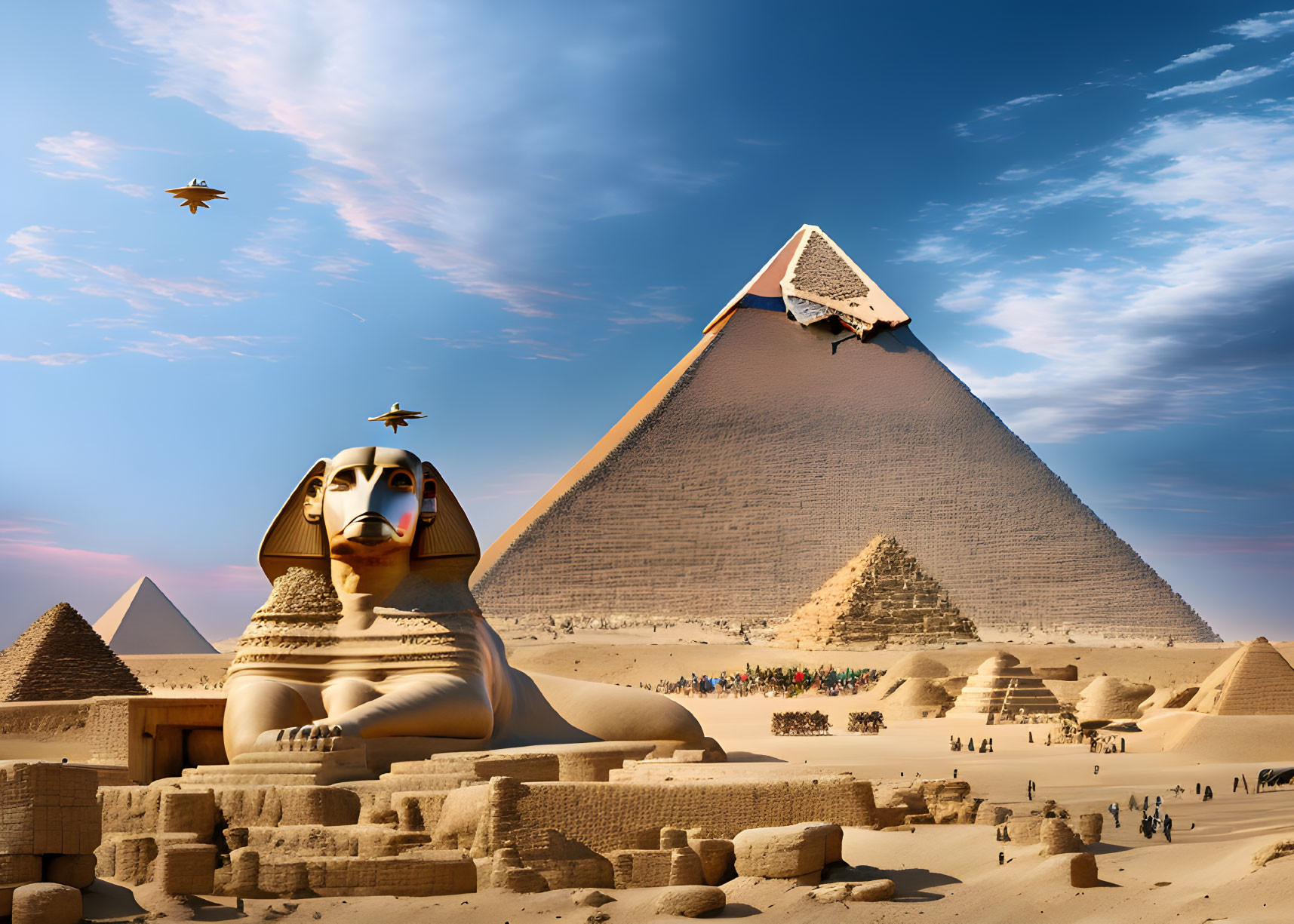 Fantastical Giza Pyramid Complex with Oversized Sphinx