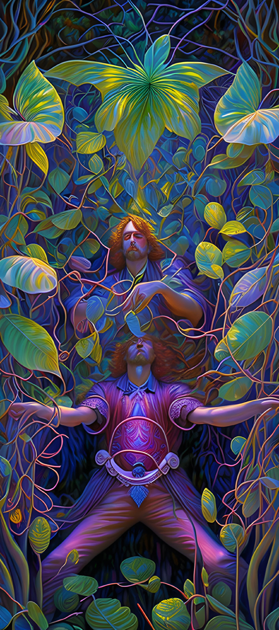 Colorful Psychedelic Illustration of Person in Jungle Environment