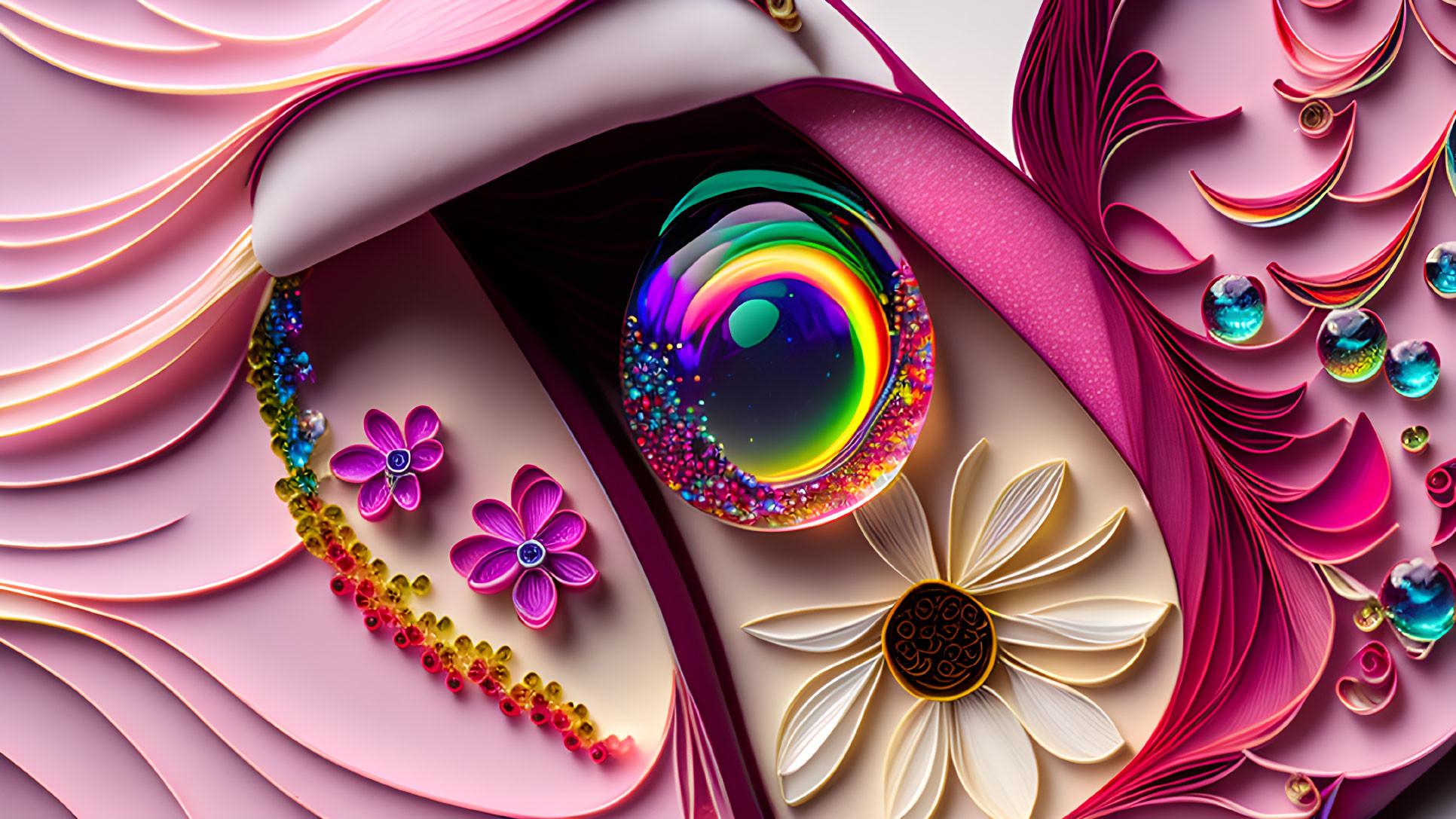 Colorful Abstract Eye Artwork with Floral Patterns & Dynamic Shapes