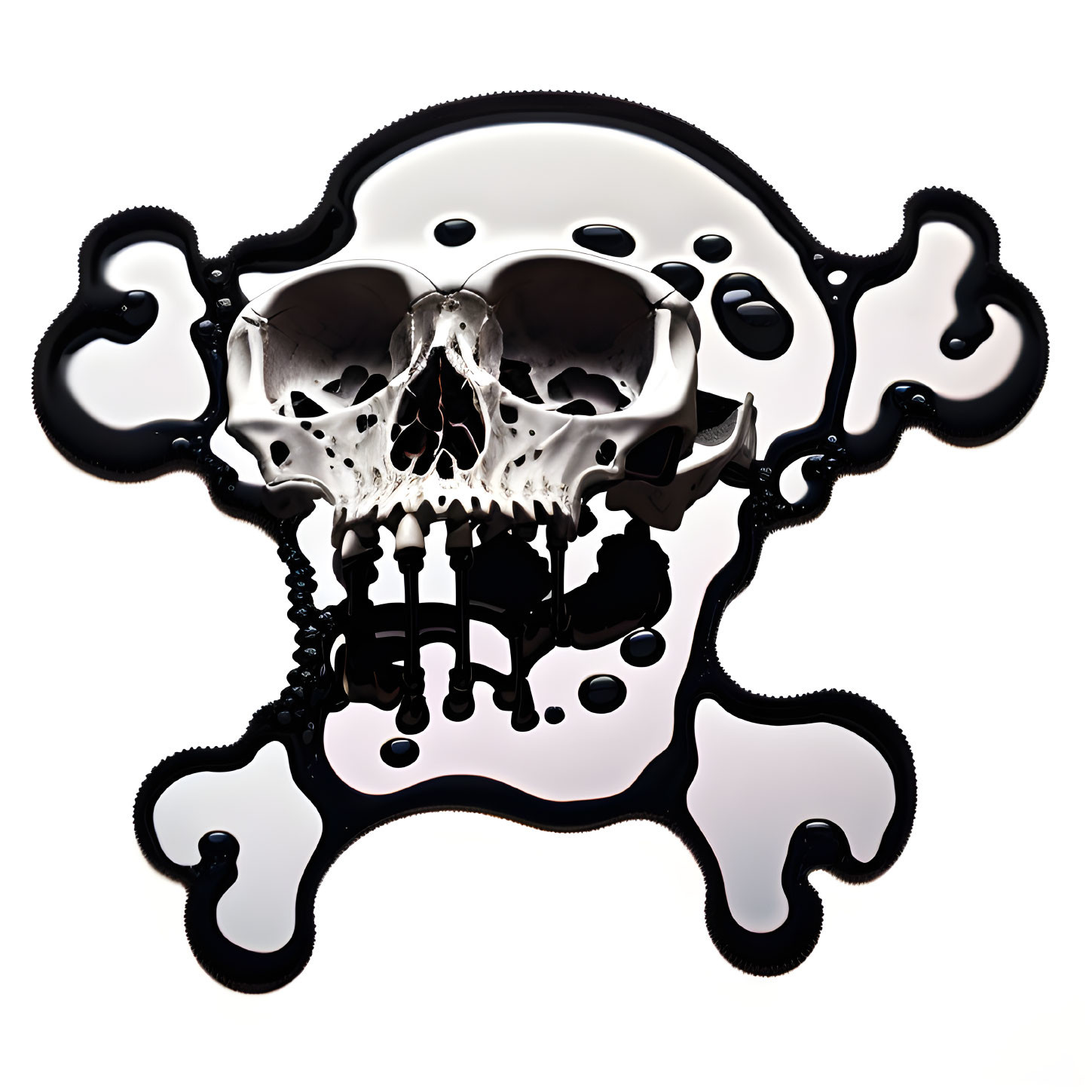 Monochrome skull art with ink splatter effect