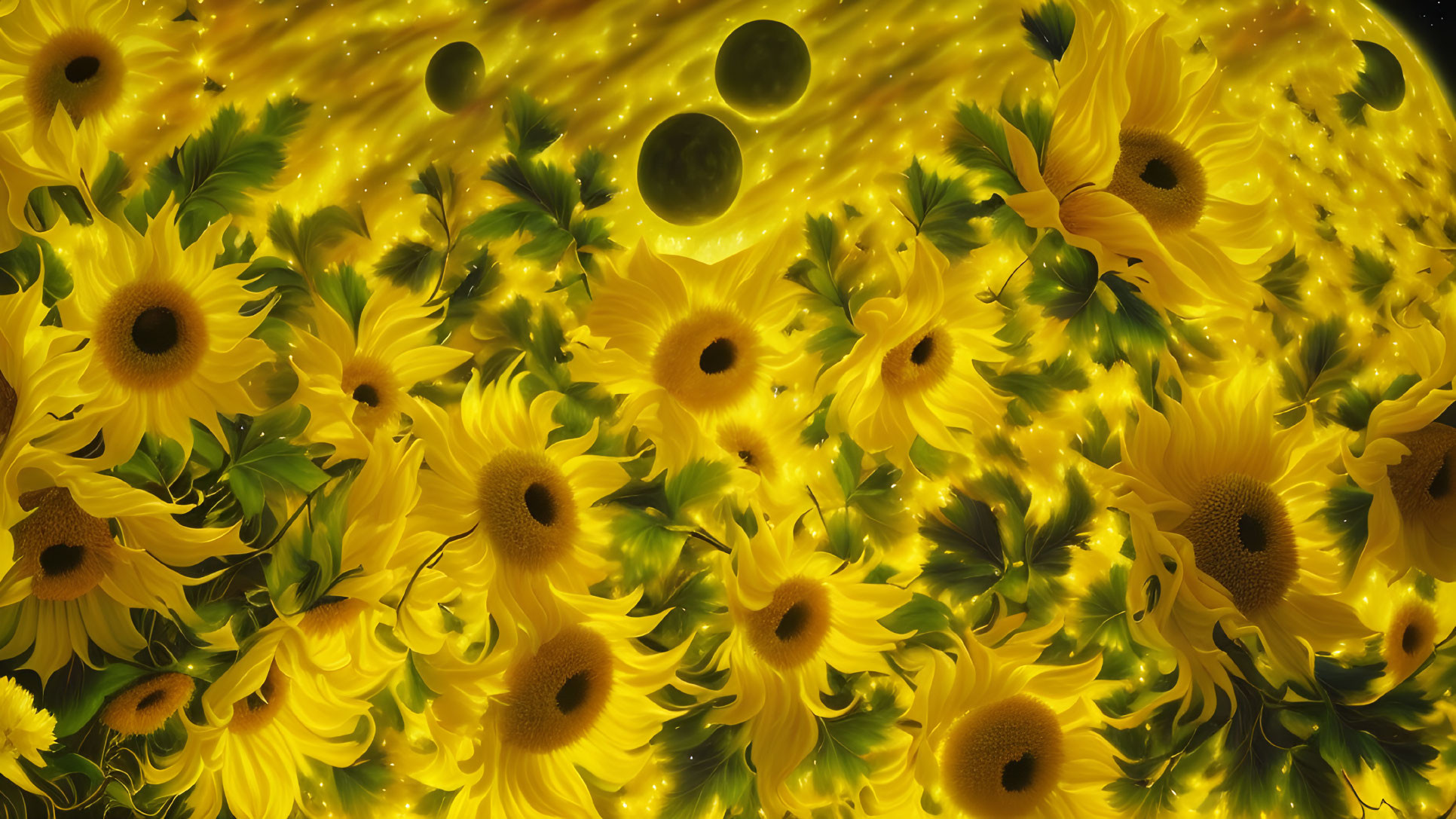 Bright Yellow Sunflowers in Vibrant Digital Art