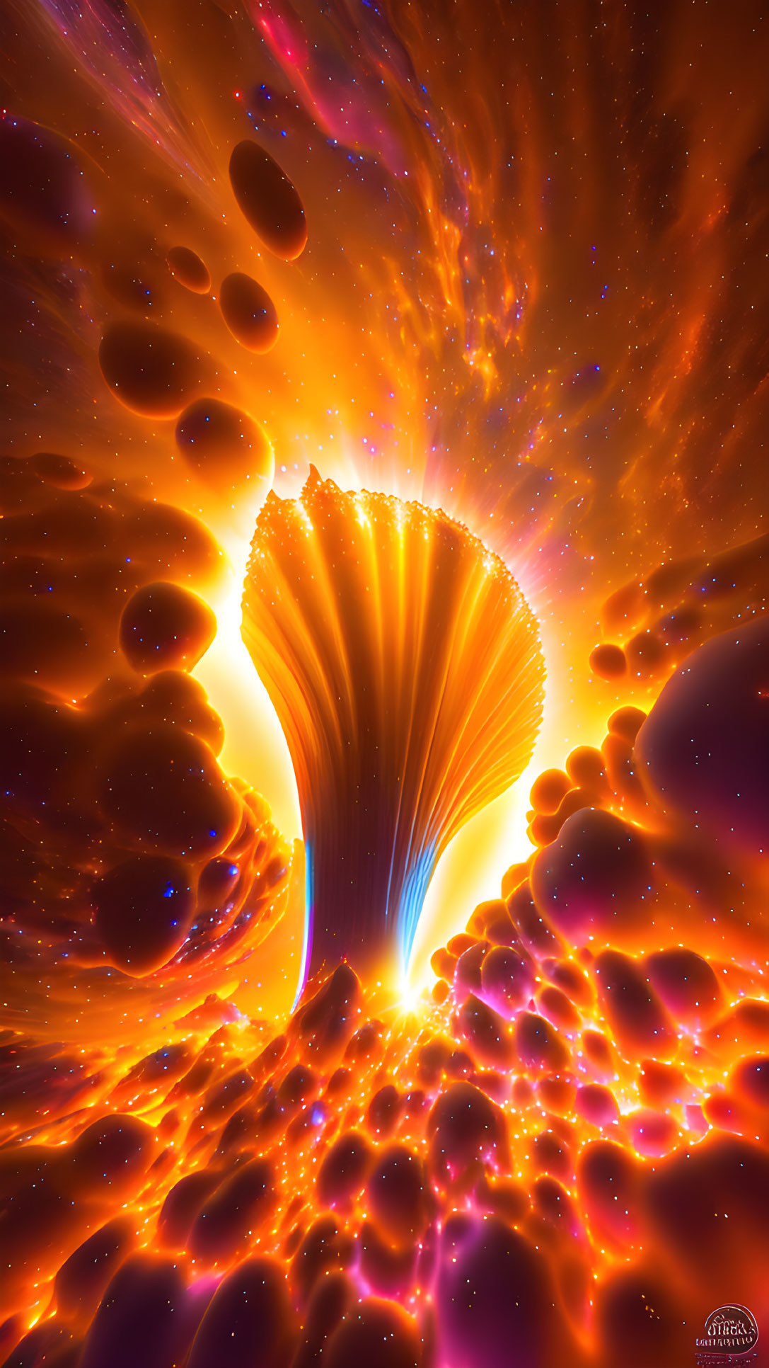 Vibrant digital artwork of cosmic explosion with fiery colors